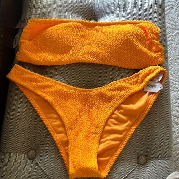 NWT Ardene Swim Bright Orange Textured Bikini Set - Picture 1 of 9